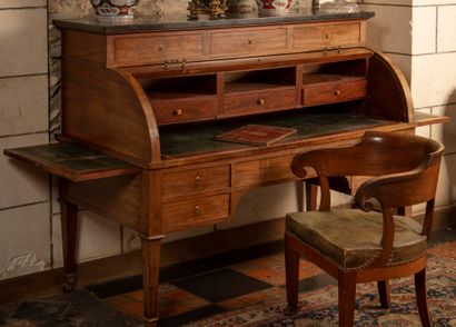 
Large mahogany and mahogany veneer cylinder...
