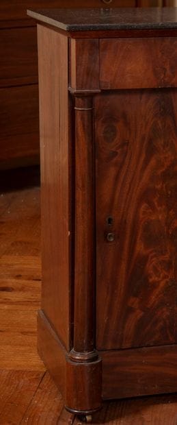 
Mahogany veneered bedside table with two...