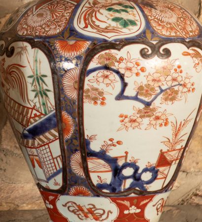 
Pair of large covered potiches in polychrome...