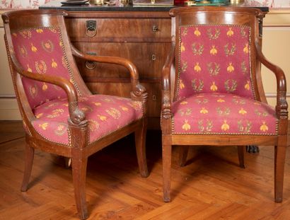 
Pair of mahogany and mahogany veneer armchairs,...
