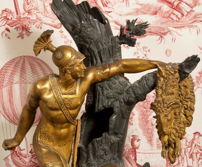
Bronze clock with double brown and golden...