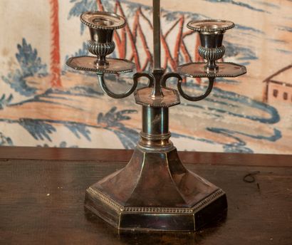 
Carcel lamp in silver plated metal, lampshade...