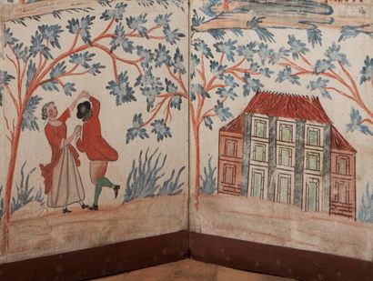 
Four leaves screen with polychrome painted...