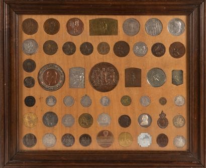 
Frame containing many coins and various...