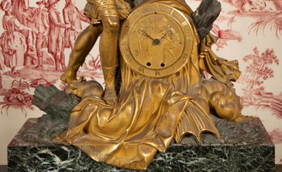 
Bronze clock with double brown and golden...