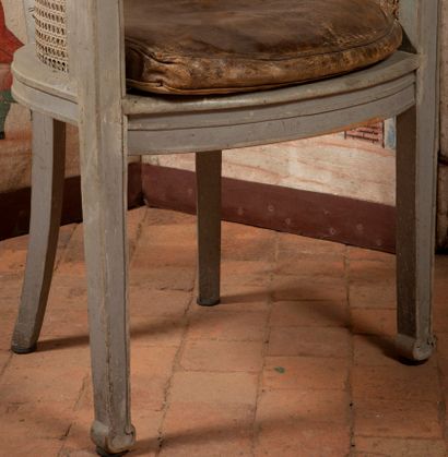 
Grey lacquered wood office armchair, cane...