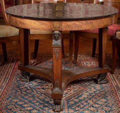 
Round tripod pedestal table in mahogany...