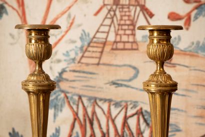 
Pair of ormolu candlesticks with foliage,...