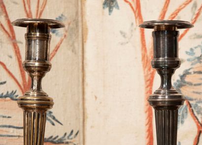 
Pair of candlesticks in silver plated bronze,...