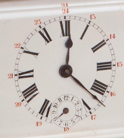 
Travel alarm clock in brass, white enamel...