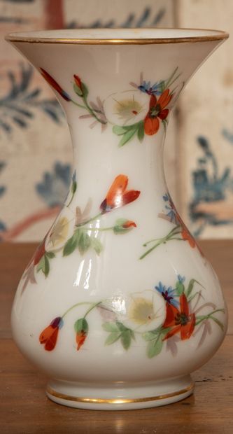 
Pair of white opaline glass vases decorated...
