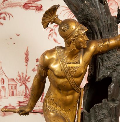 
Bronze clock with double brown and golden...