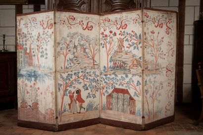 
Four leaves screen with polychrome painted...