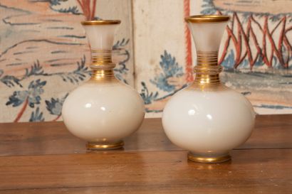 
Pair of white opaline vases with gilded...