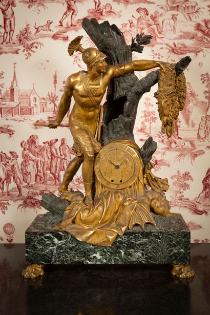 
Bronze clock with double brown and golden...