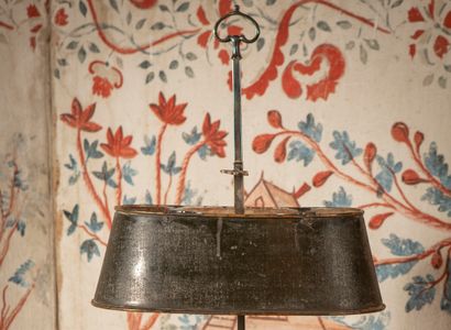 
Carcel lamp in silver plated metal, lampshade...
