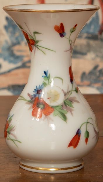 
Pair of white opaline glass vases decorated...