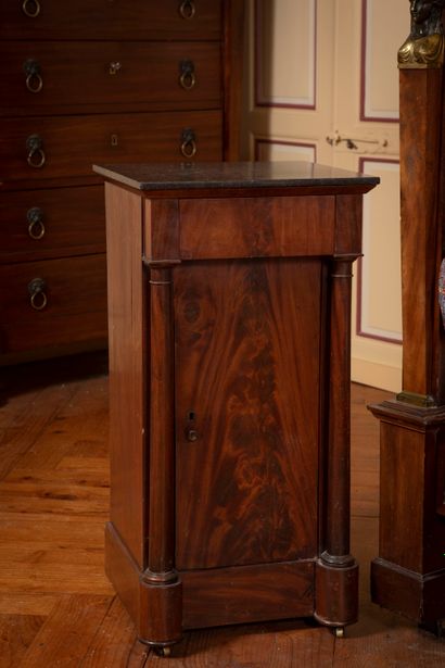 
Mahogany veneered bedside table with two...