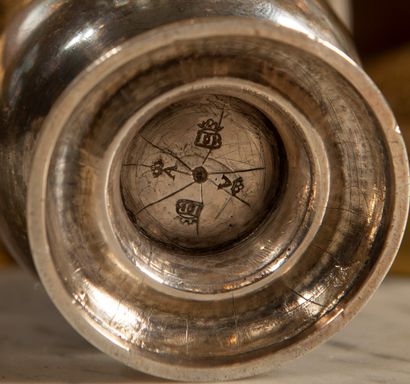 
Silver kettle on a gadrooned pedestal, the...