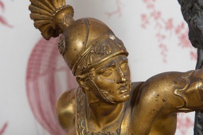 
Bronze clock with double brown and golden...