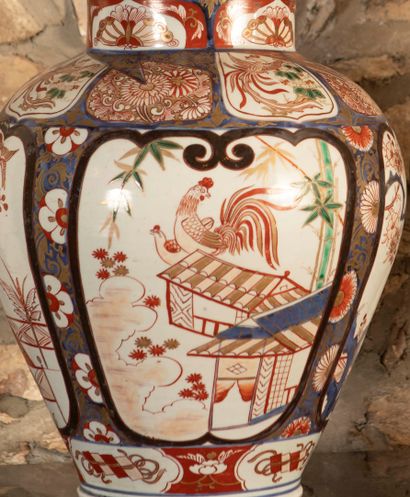 
Pair of large covered potiches in polychrome...