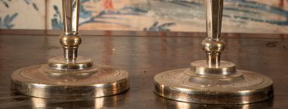 
Pair of candlesticks in silvered bronze,...