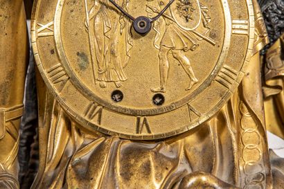 
Bronze clock with double brown and golden...