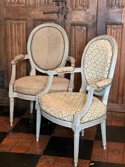 
Pair of medallion armchairs in grey lacquered...