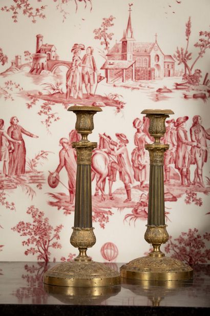 
Pair of gilt bronze candlesticks, neoclassical...