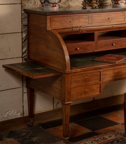 
Large mahogany and mahogany veneer cylinder...