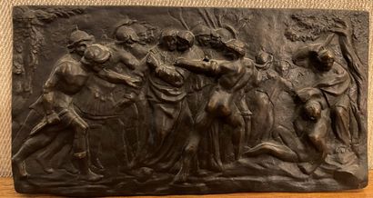 Plaque en bronze à patine brune représentant...