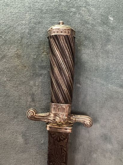 Dague de chasse poignée ébène et argent,...
