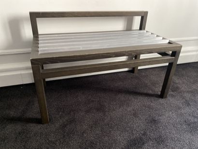 Rectangular wooden furniture with metal bands...