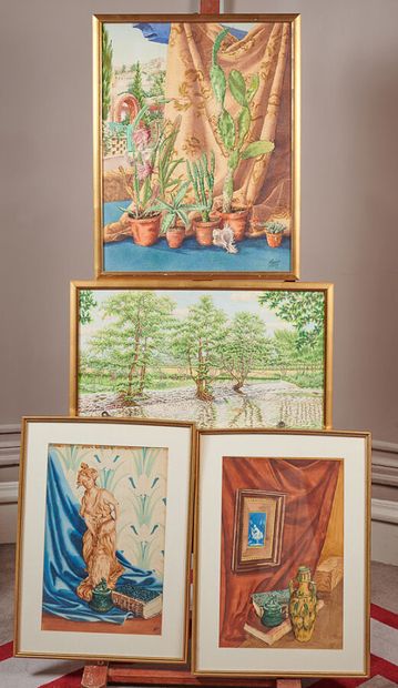 M.LEROY

Lot of 4 watercolors of various...