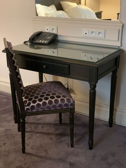 Small desk in dark stained wood and veneer...