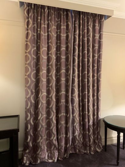 Pair of lined curtains decorated with mauve...