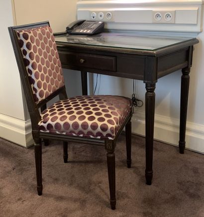 Small desk in dark stained wood and veneer...