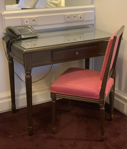 Small desk in dark stained wood and veneer...