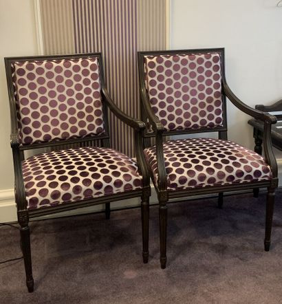 Pair of dark stained wood armchairs with...