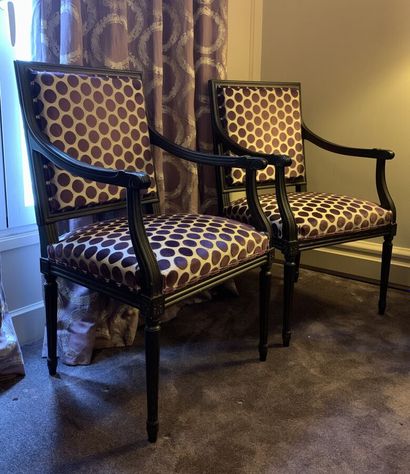 Pair of dark stained wood armchairs with...