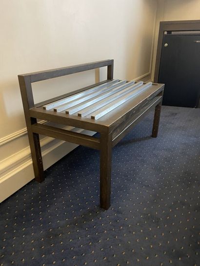 Rectangular wooden furniture with metal bands...