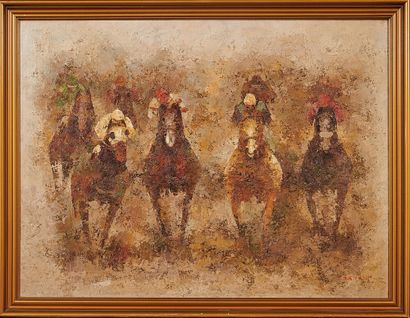 BARRON 

Scene of a horse race

Oil on canvas,...