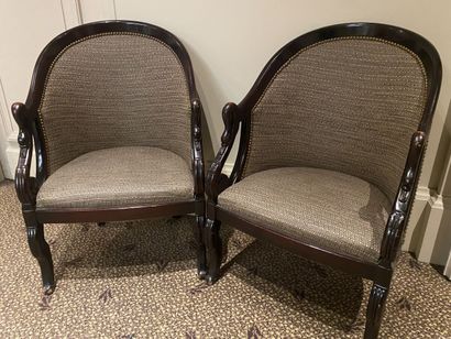 Pair of varnished wood gondola armchairs,...
