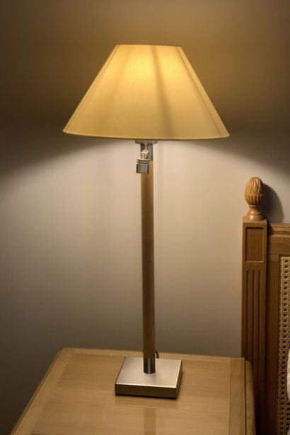 Pair of bedside lamps, metal base, wooden...