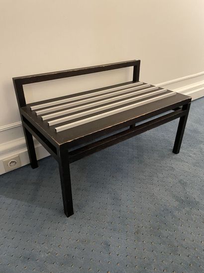 Rectangular wooden furniture with metal bands...