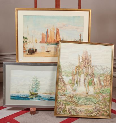M.LEROY

Lot of 3 watercolors of various...