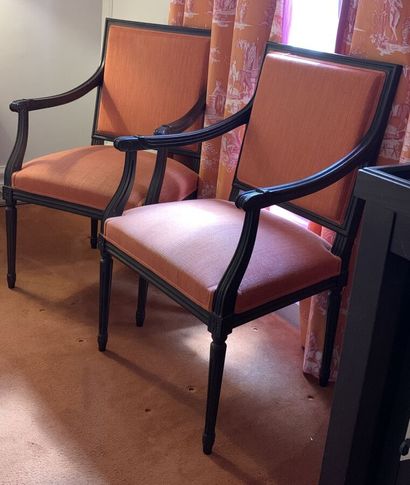 Pair of dark stained wood armchairs with...