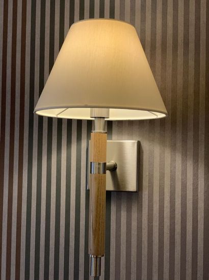 Three sconces in natural wood and metal (A...