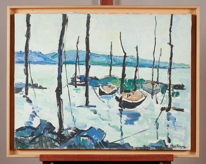 MOUNTAIN

Boats at anchor 

Oil on canvas,...