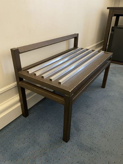 Rectangular wooden furniture with metal bands...
